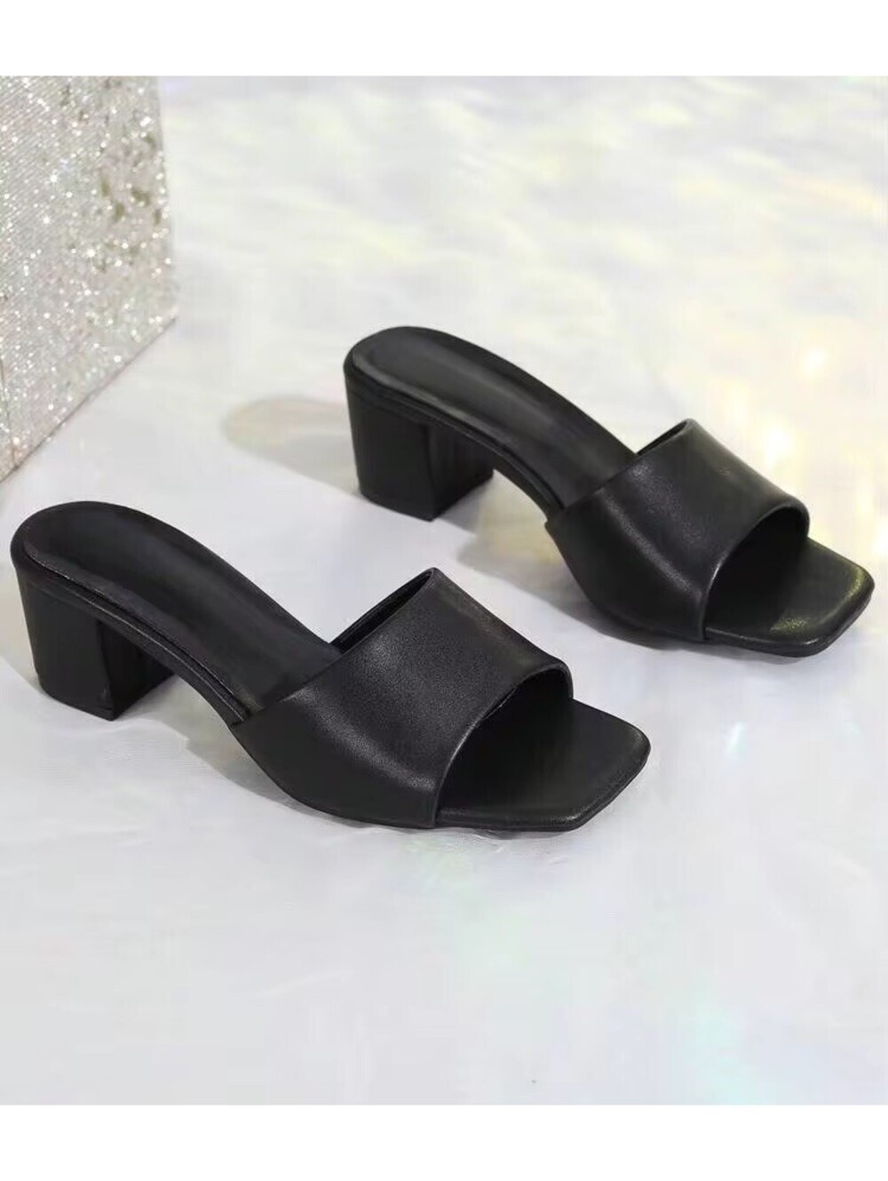 Open Square Toe Slide On Block Heel Mule Sandals Size 39 8.5